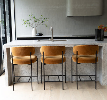 Modern Metal Rust Fabric Bar Stools | Rust