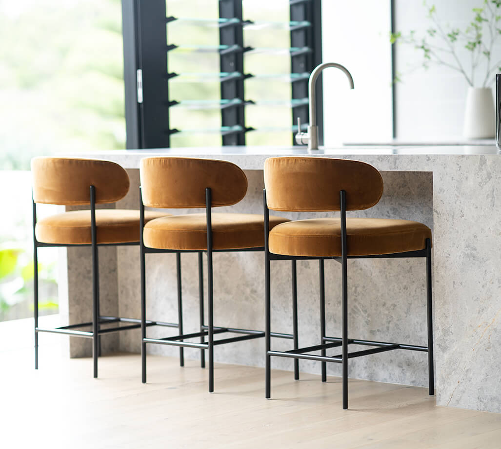 Modern Metal Rust Fabric Bar Stools | Rust