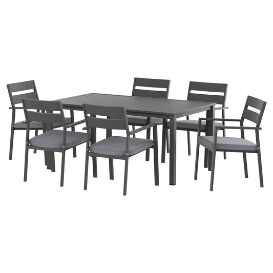 Torbay | Coastal Black White Aluminum Extendable 7 Seater Outdoor Door Table Set | Black