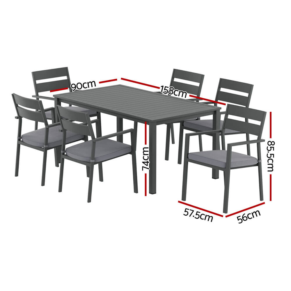 Torbay | Coastal Black White Aluminium Extendable 7 Seater Outdoor Door Table Set | Black