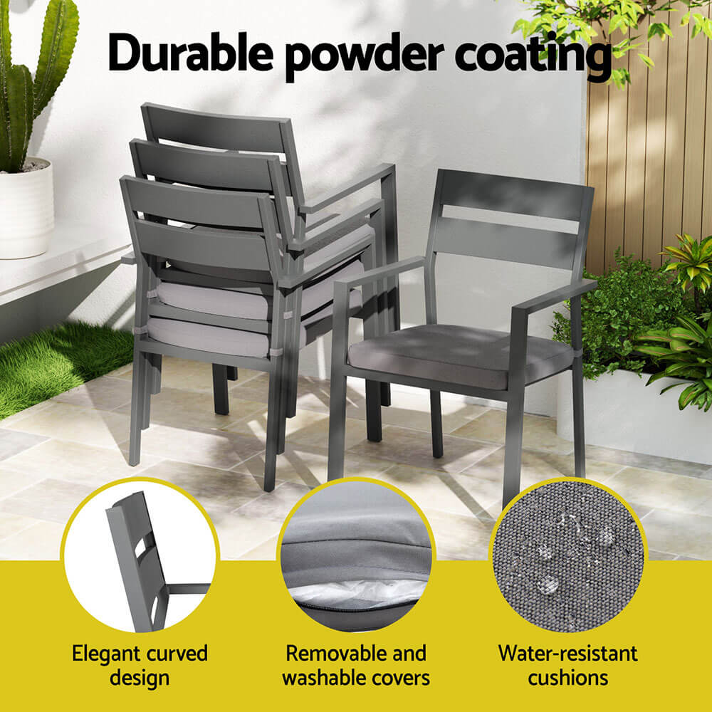 Torbay | Coastal Black White Aluminum Extendable 7 Seater Outdoor Door Table Set | Black