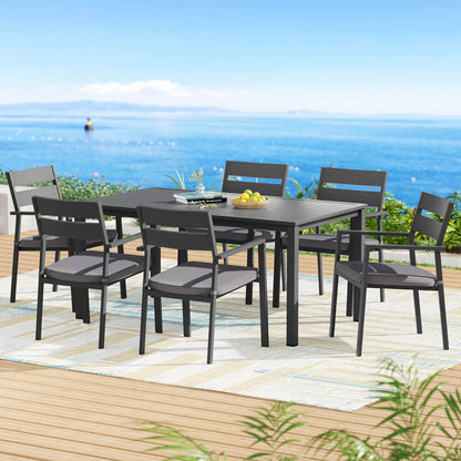 Torbay | Coastal Black White Aluminium Extendable 7 Seater Outdoor Door Table Set | Black