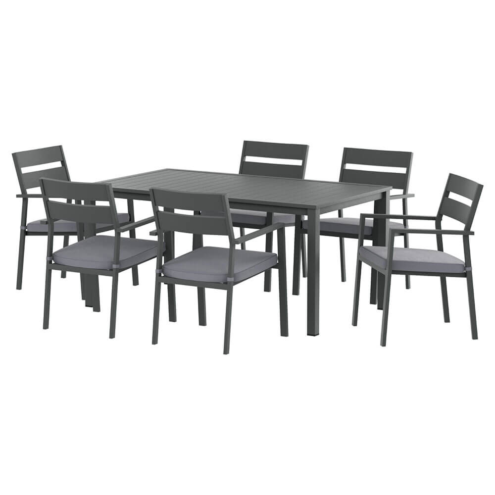 Torbay | Coastal Black White Aluminum Extendable 7 Seater Outdoor Door Table Set | Black