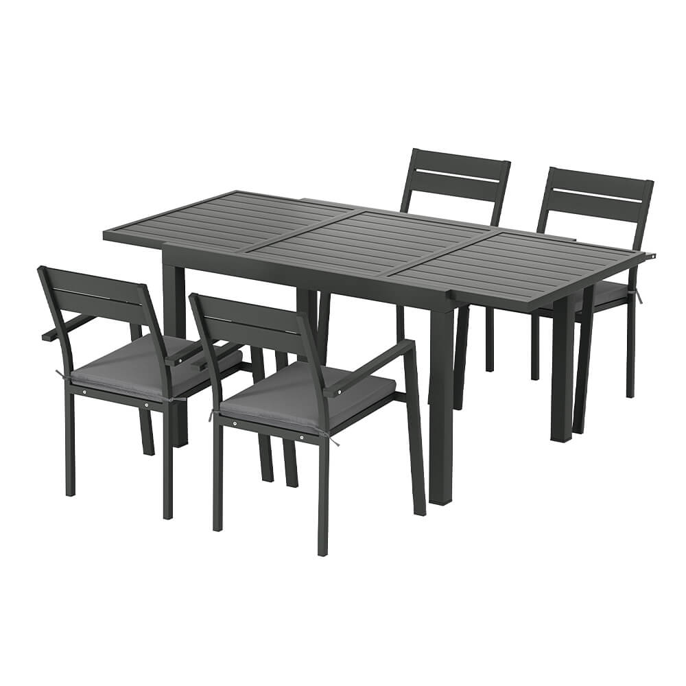 Torbay | Coastal Black White Aluminum Extendable Outdoor Door Table Set | Black