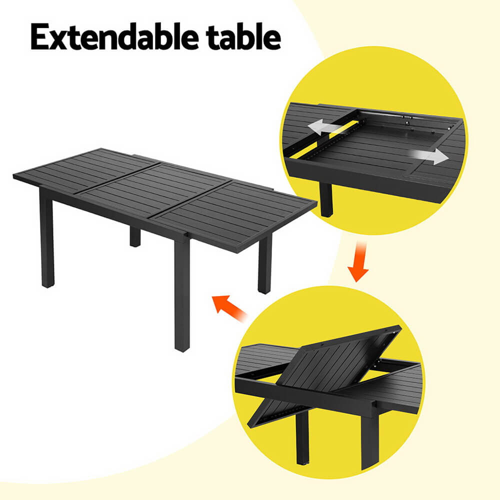 Torbay | Coastal Black White Aluminum Extendable Outdoor Door Table Set | Black