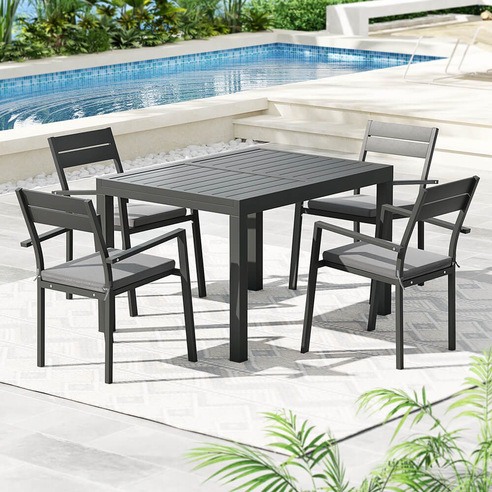 Torbay | Coastal Black White Aluminum Extendable Outdoor Door Table Set | Black