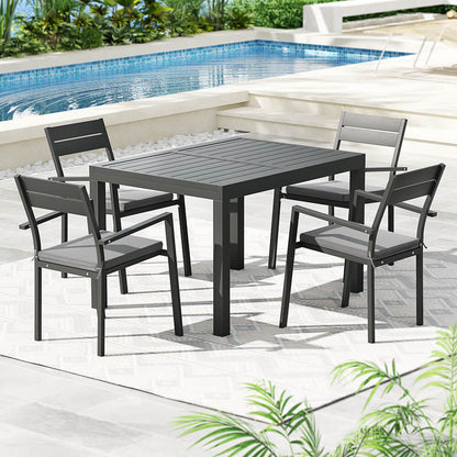 Torbay | Coastal Black White Aluminum Extendable Outdoor Door Table Set | Black