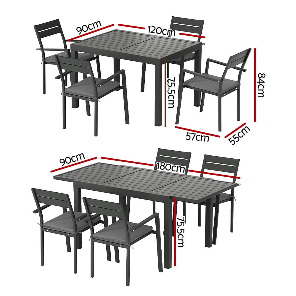 Torbay | Coastal Black White Aluminum Extendable Outdoor Door Table Set | Black