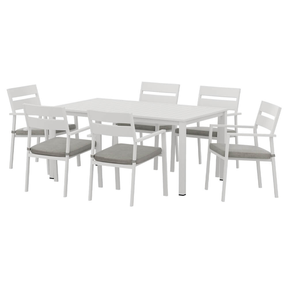 Torbay | Coastal Black White Aluminium Extendable 7 Seater Outdoor Door Table Set | White