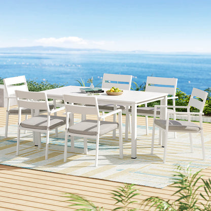 Torbay | Coastal Black White Aluminium Extendable 7 Seater Outdoor Door Table Set | White