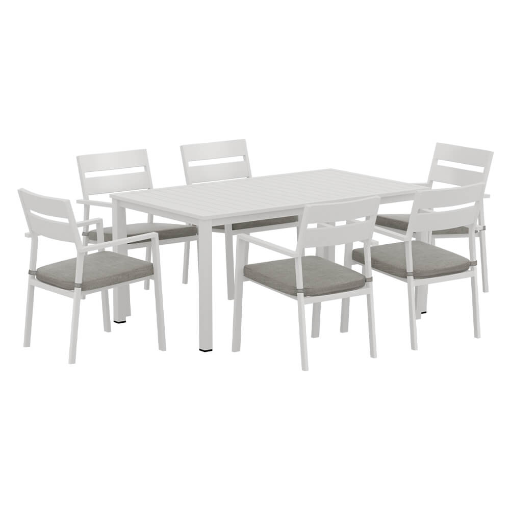 Torbay | Coastal Black White Aluminium Extendable 7 Seater Outdoor Door Table Set | White