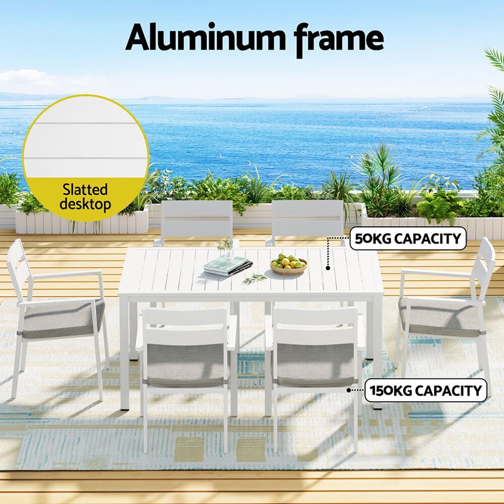 Torbay | Coastal Black White Aluminium Extendable 7 Seater Outdoor Door Table Set | White
