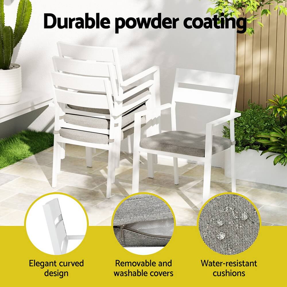 Torbay | Coastal Black White Aluminium Extendable 7 Seater Outdoor Door Table Set | White