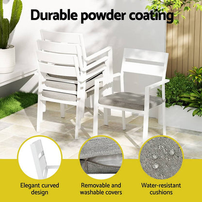 Torbay | Coastal Black White Aluminium Extendable 7 Seater Outdoor Door Table Set | White