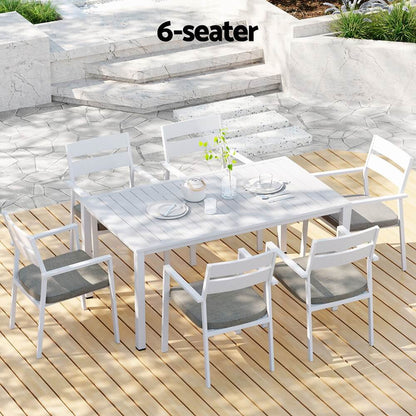 Torbay | Coastal Black White Aluminium Extendable 7 Seater Outdoor Door Table Set | White