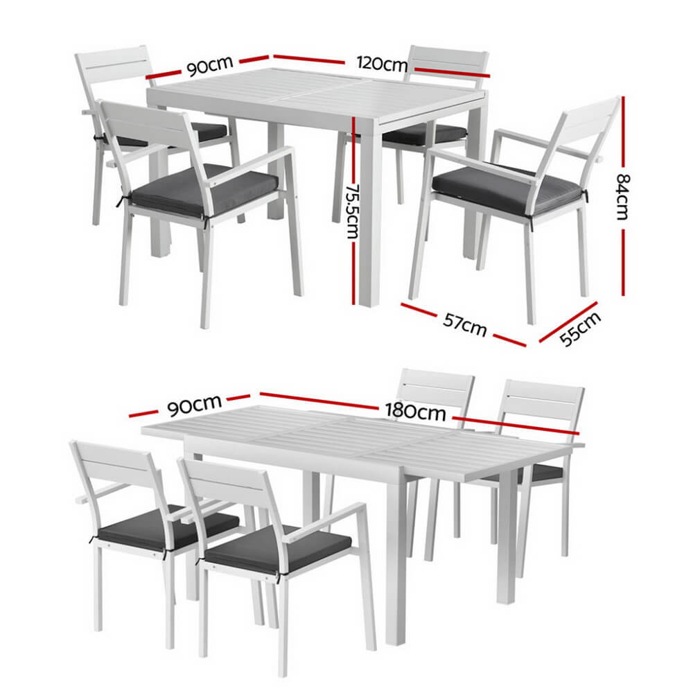 Torbay | Coastal Black White Aluminum Extendable Outdoor Door Table Set | White