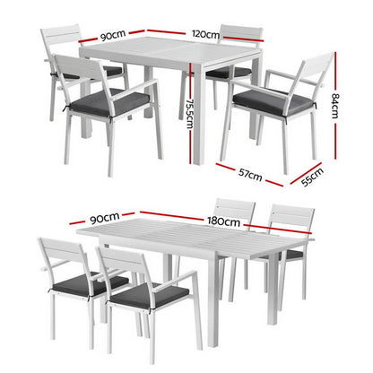 Torbay | Coastal Black White Aluminum Extendable Outdoor Door Table Set | White