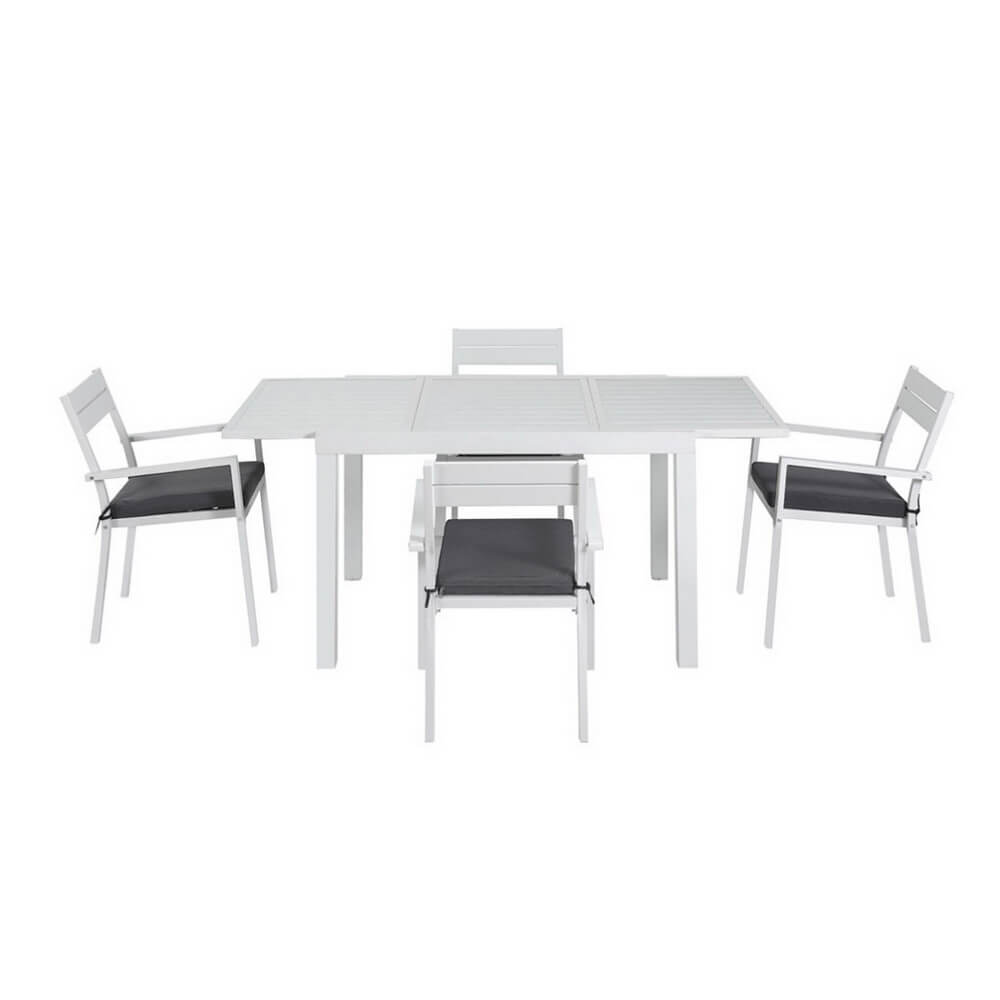 Torbay | Coastal Black White Aluminum Extendable Outdoor Door Table Set | White