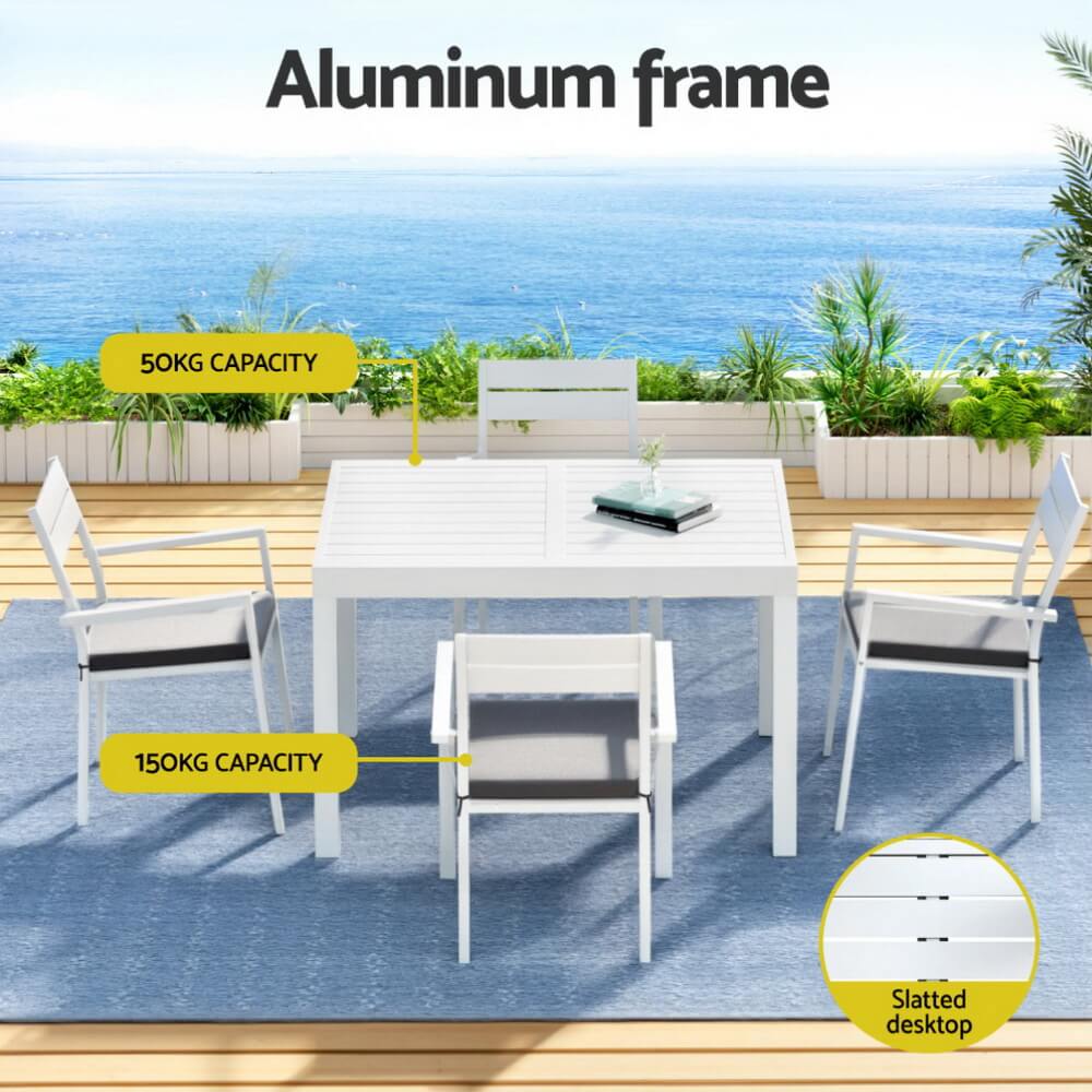 Torbay | Coastal Black White Aluminum Extendable Outdoor Door Table Set | White