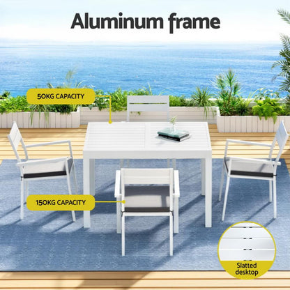 Torbay | Coastal Black White Aluminum Extendable Outdoor Door Table Set | White