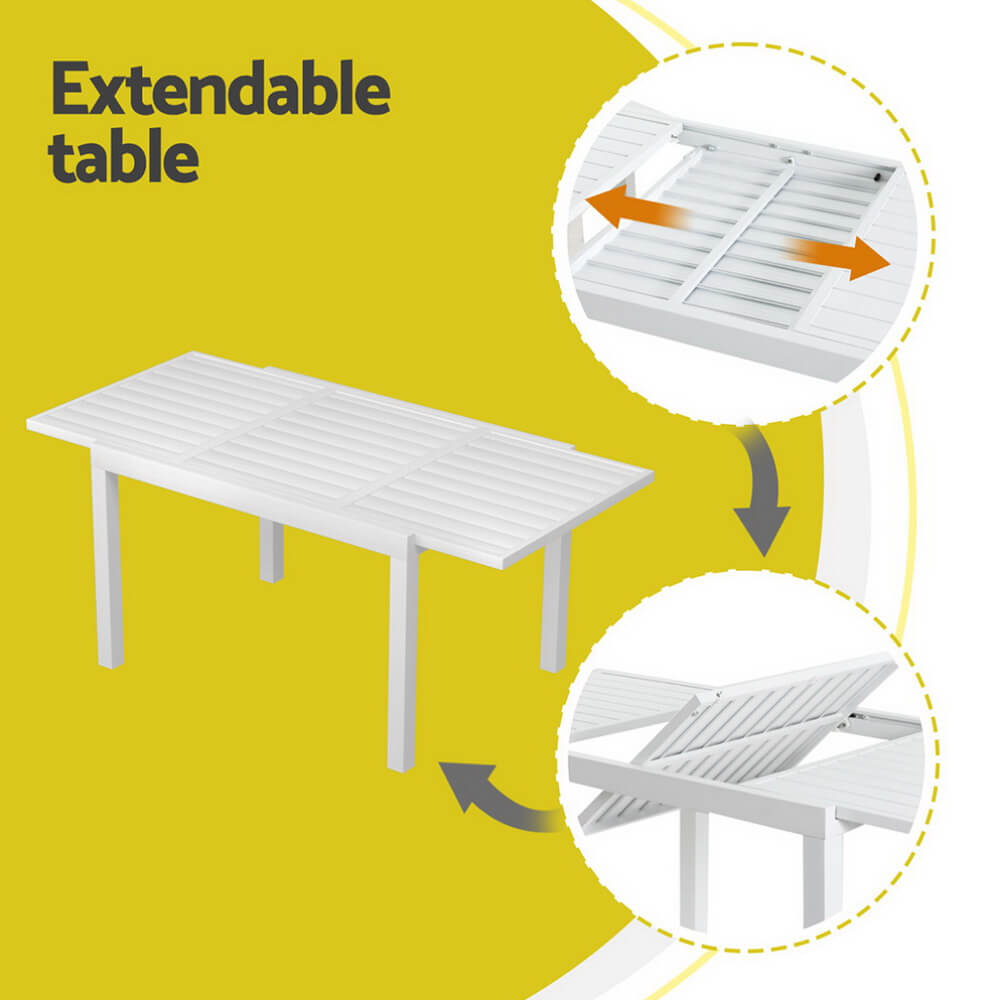 Torbay | Coastal Black White Aluminum Extendable Outdoor Door Table Set | White