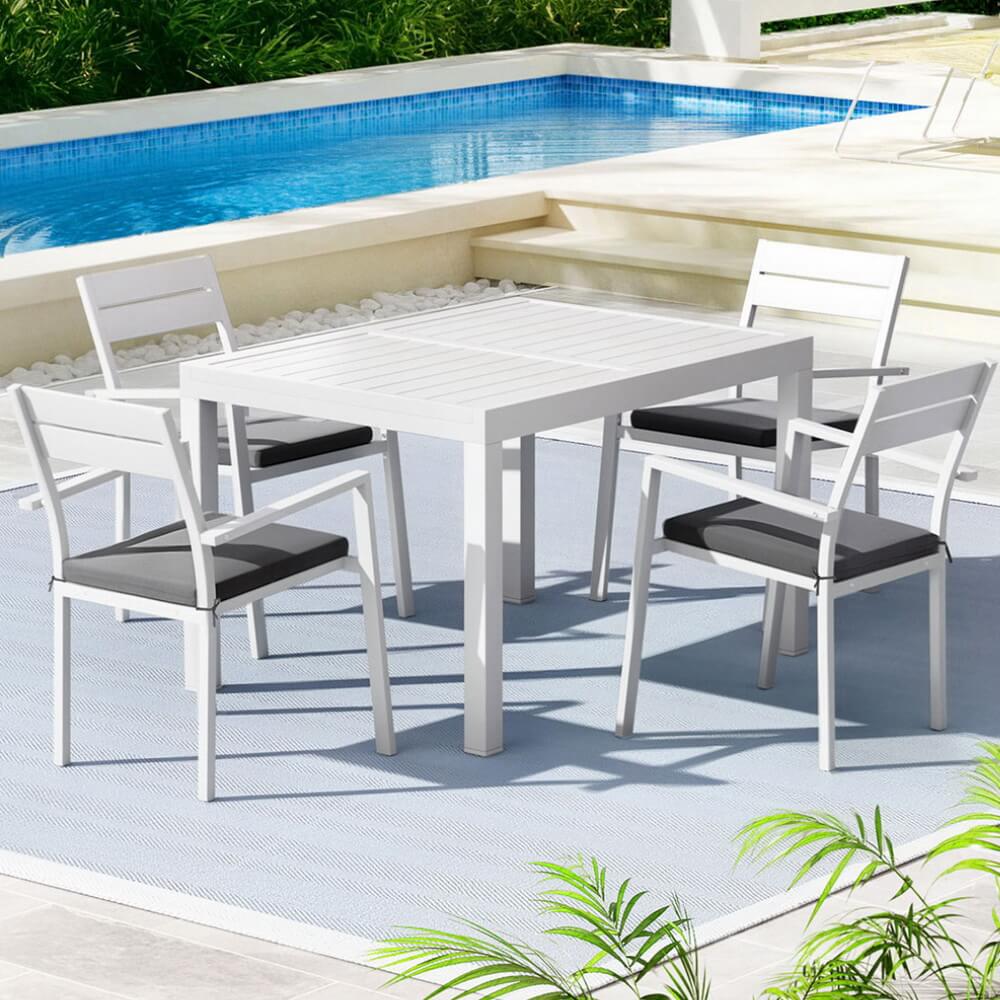 Torbay | Coastal Black White Aluminum Extendable Outdoor Door Table Set | White