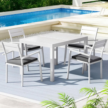 Torbay | Coastal Black White Aluminum Extendable Outdoor Door Table Set | White