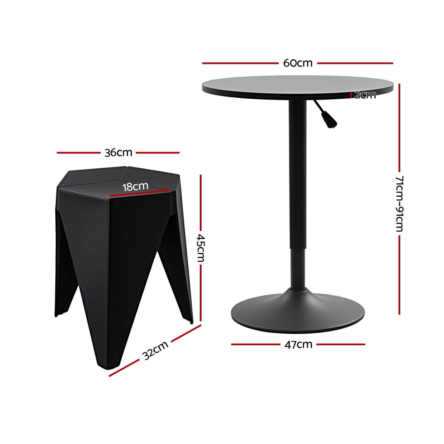 Trentham | Modern Polypropylene Black White Steel Swivel Outdoor Bar Stool Set | Black