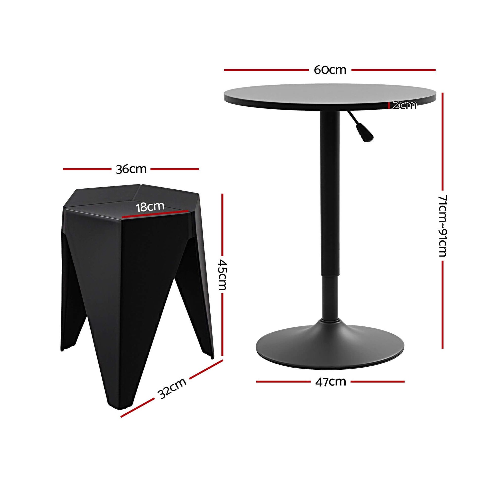 Trentham | Modern Polypropylene Black White Steel Swivel Outdoor Bar Stool Set | Black
