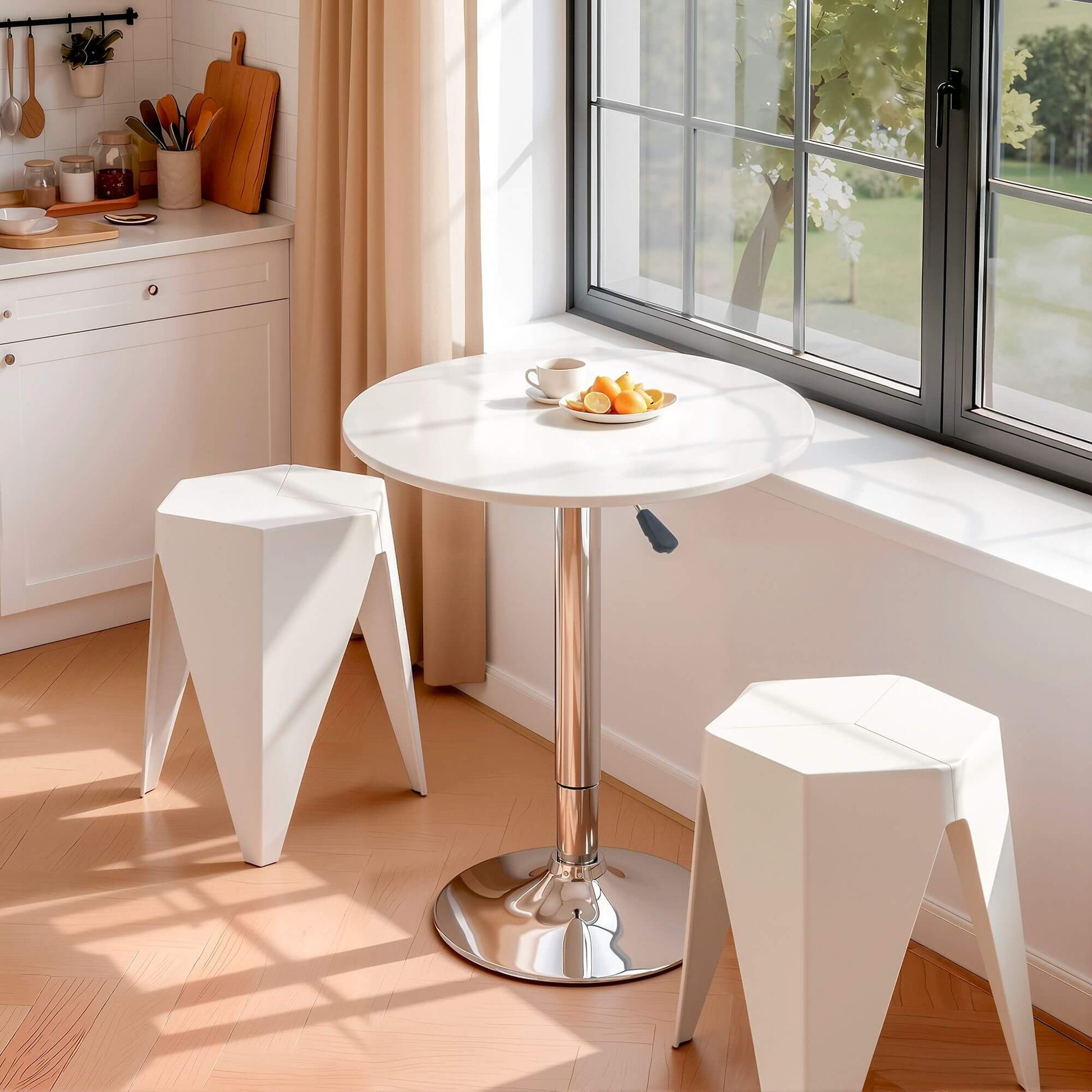 Trentham | Modern Polypropylene Black White Steel Swivel Outdoor Bar Stool Set | White