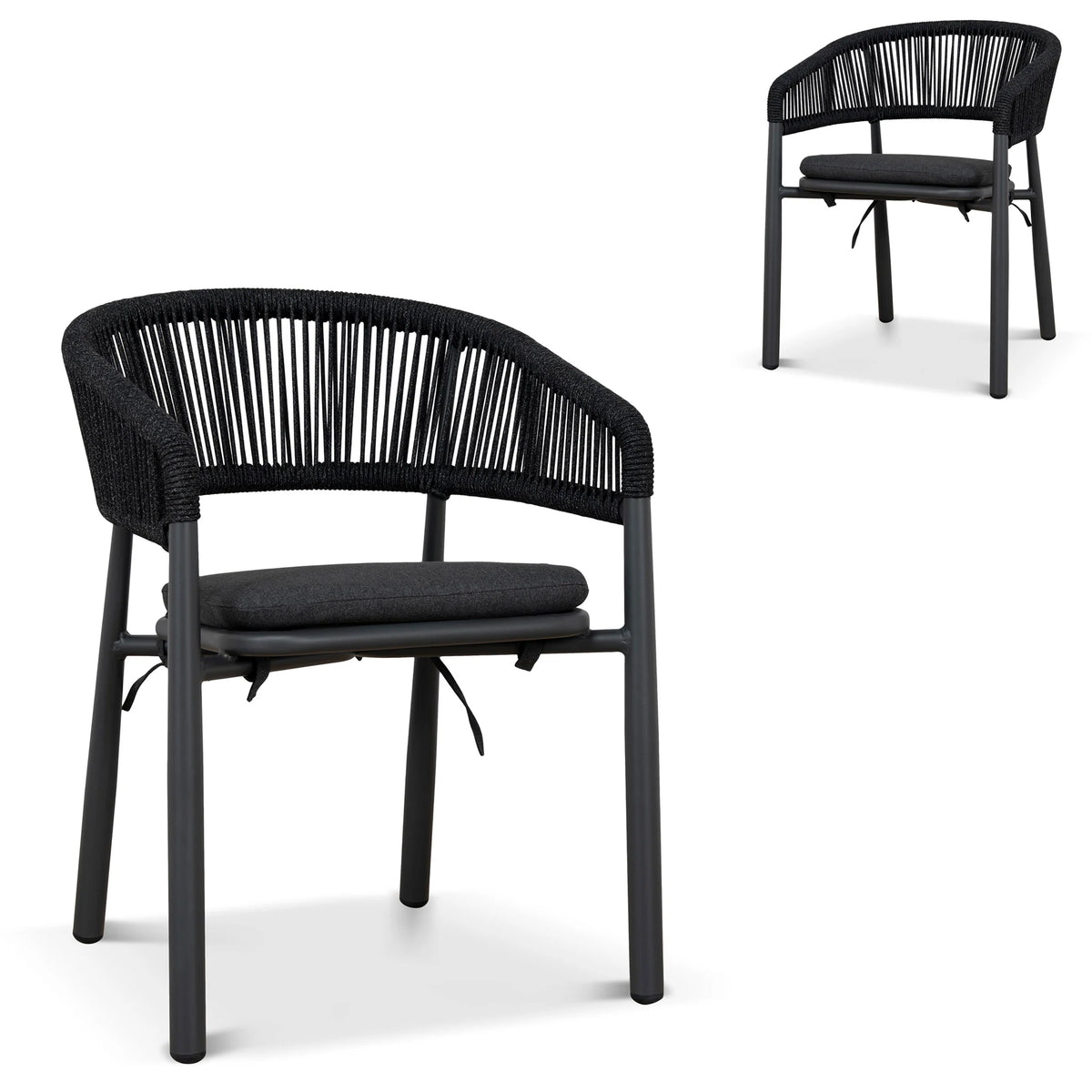 Trevean | Coastal Black Green White Rope Outdoor Dining Chairs With Arms | Set Of 2