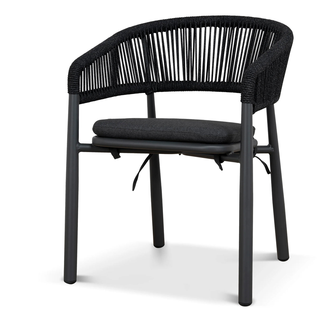 Trevean | Coastal Black Green White Rope Outdoor Dining Chairs With Arms | Set Of 2 | Charcoal