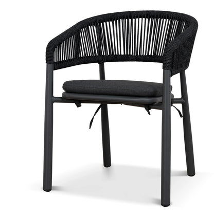 Trevean | Coastal Black Green White Rope Outdoor Dining Chairs With Arms | Set Of 2 | Charcoal