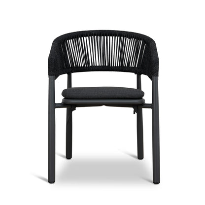 Trevean | Coastal Black Green White Rope Outdoor Dining Chairs With Arms | Set Of 2 | Charcoal