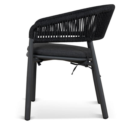 Trevean | Coastal Black Green White Rope Outdoor Dining Chairs With Arms | Set Of 2 | Charcoal