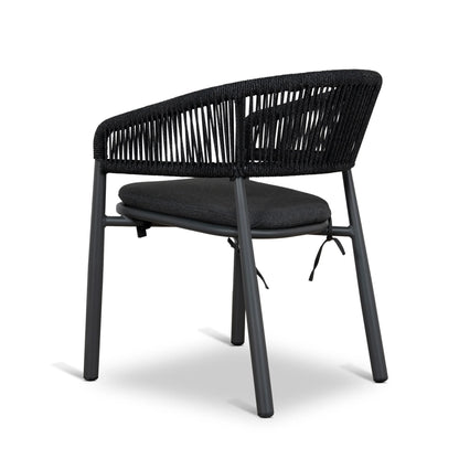 Trevean | Coastal Black Green White Rope Outdoor Dining Chairs With Arms | Set Of 2 | Charcoal