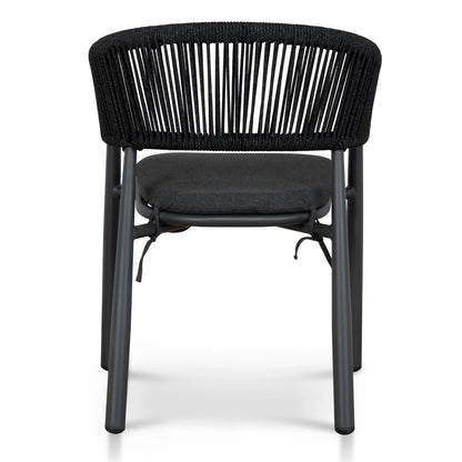 Trevean | Coastal Black Green White Rope Outdoor Dining Chairs With Arms | Set Of 2 | Charcoal