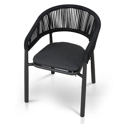 Trevean | Coastal Black Green White Rope Outdoor Dining Chairs With Arms | Set Of 2 | Charcoal