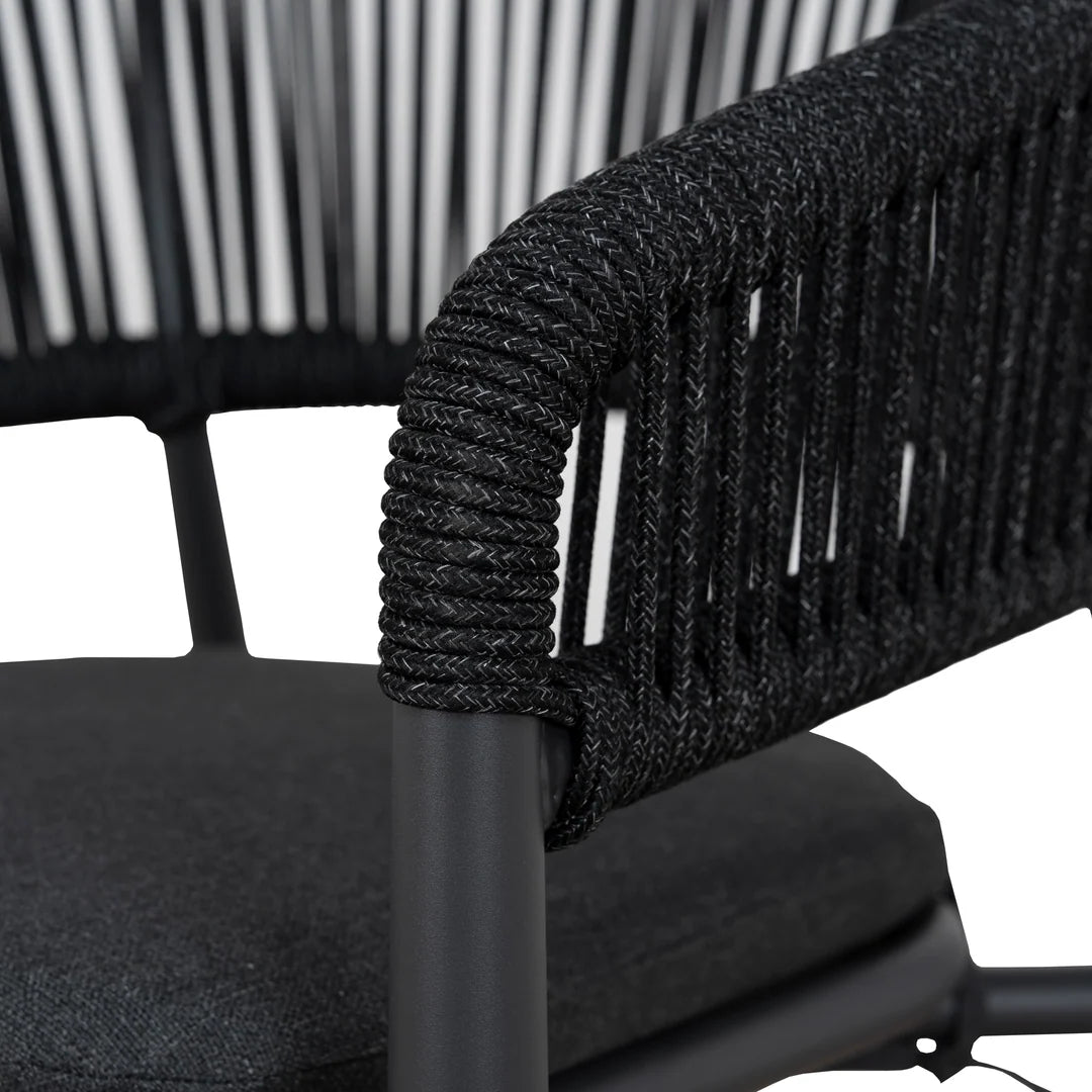 Trevean | Coastal Black Green White Rope Outdoor Dining Chairs With Arms | Set Of 2