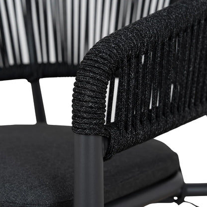 Trevean | Coastal Black Green White Rope Outdoor Dining Chairs With Arms | Set Of 2 | Charcoal
