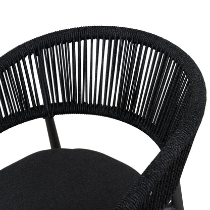 Trevean | Coastal Black Green White Rope Outdoor Dining Chairs With Arms | Set Of 2 | Charcoal