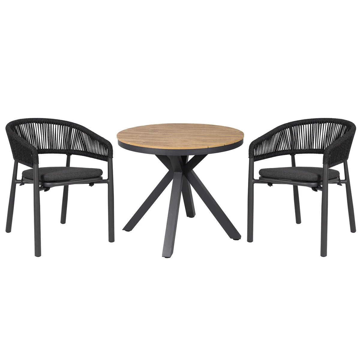 Trevean | Coastal Black Green White Rope Outdoor Dining Chairs With Arms | Set Of 2 | Charcoal