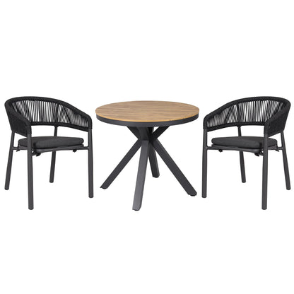 Trevean | Coastal Black Green White Rope Outdoor Dining Chairs With Arms | Set Of 2 | Charcoal