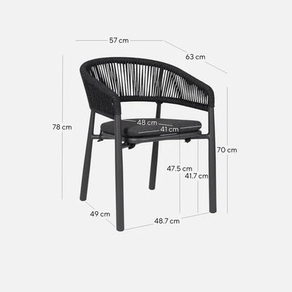 Trevean | Coastal Black Green White Rope Outdoor Dining Chairs With Arms | Set Of 2 | Charcoal
