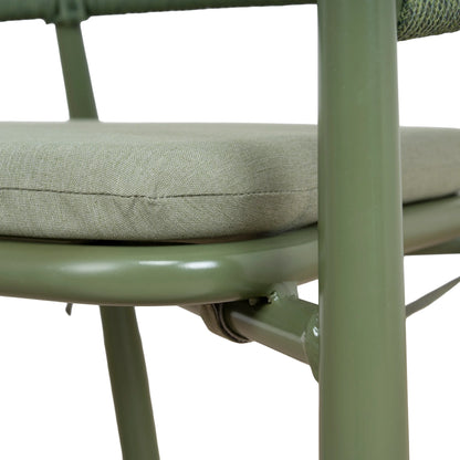 Trevean | Coastal Black Green White Rope Outdoor Dining Chairs With Arms | Set Of 2 | Army Green