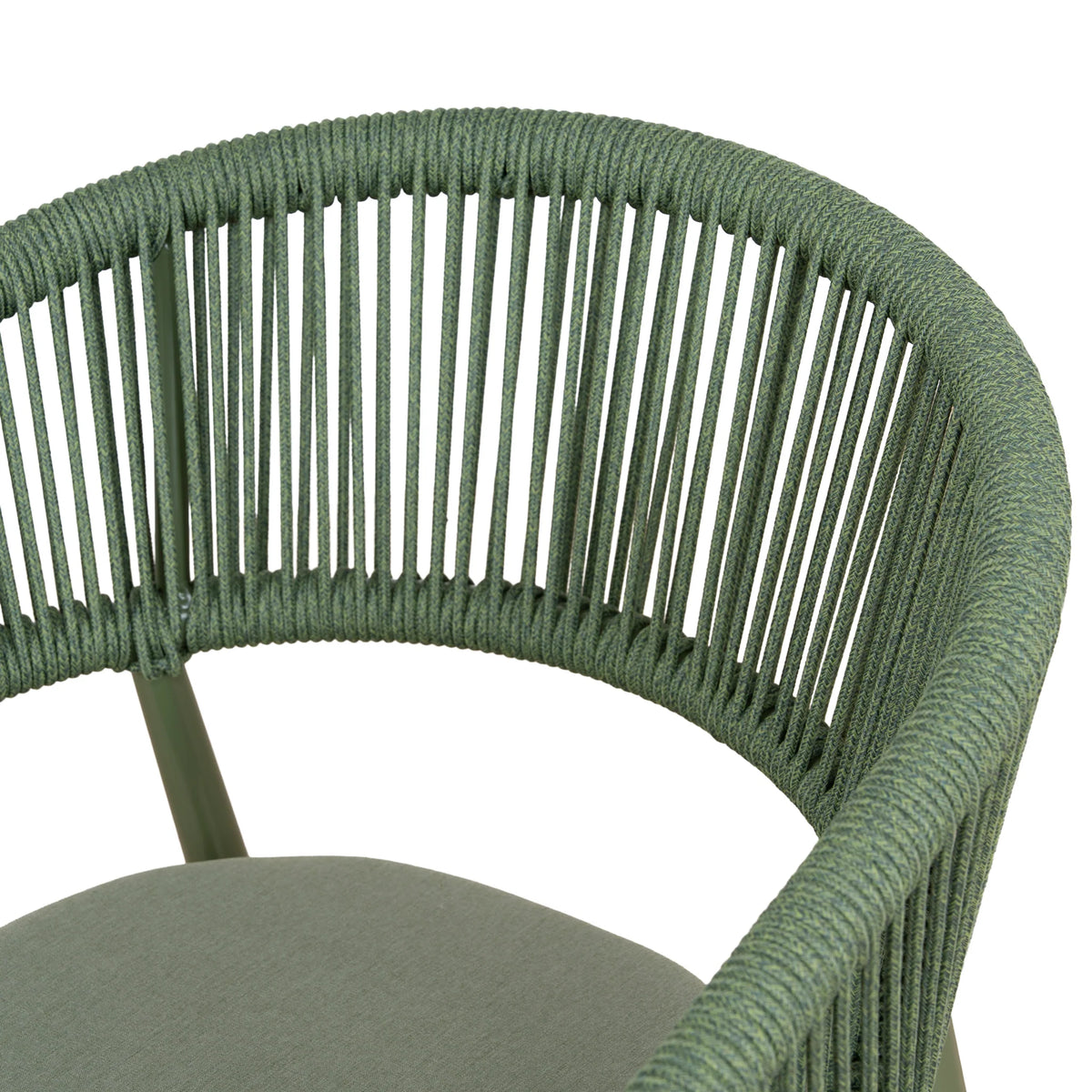 Trevean | Coastal Black Green White Rope Outdoor Dining Chairs With Arms | Set Of 2 | Army Green