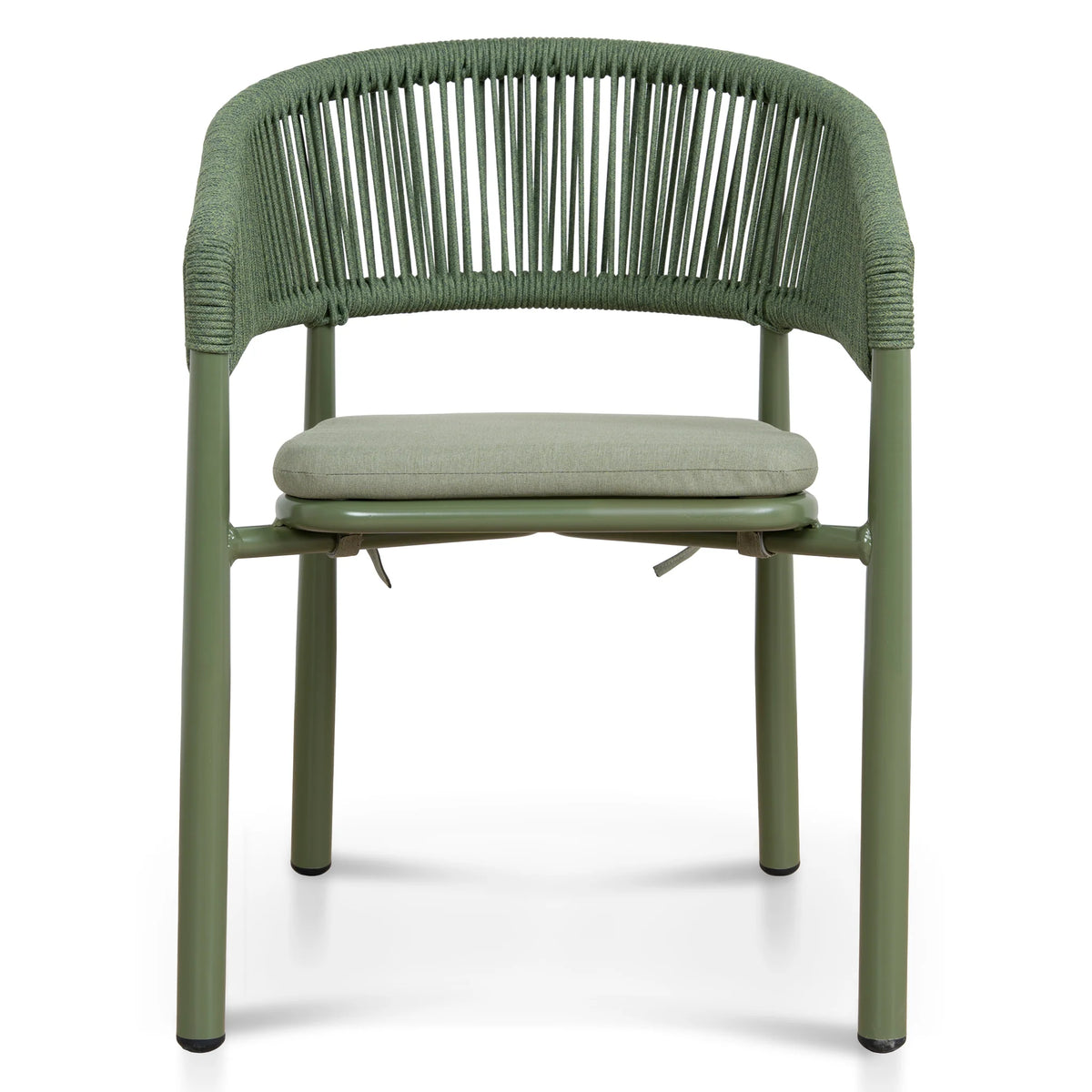 Trevean | Coastal Black Green White Rope Outdoor Dining Chairs With Arms | Set Of 2 | Army Green