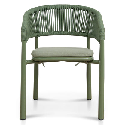 Trevean | Coastal Black Green White Rope Outdoor Dining Chairs With Arms | Set Of 2 | Army Green