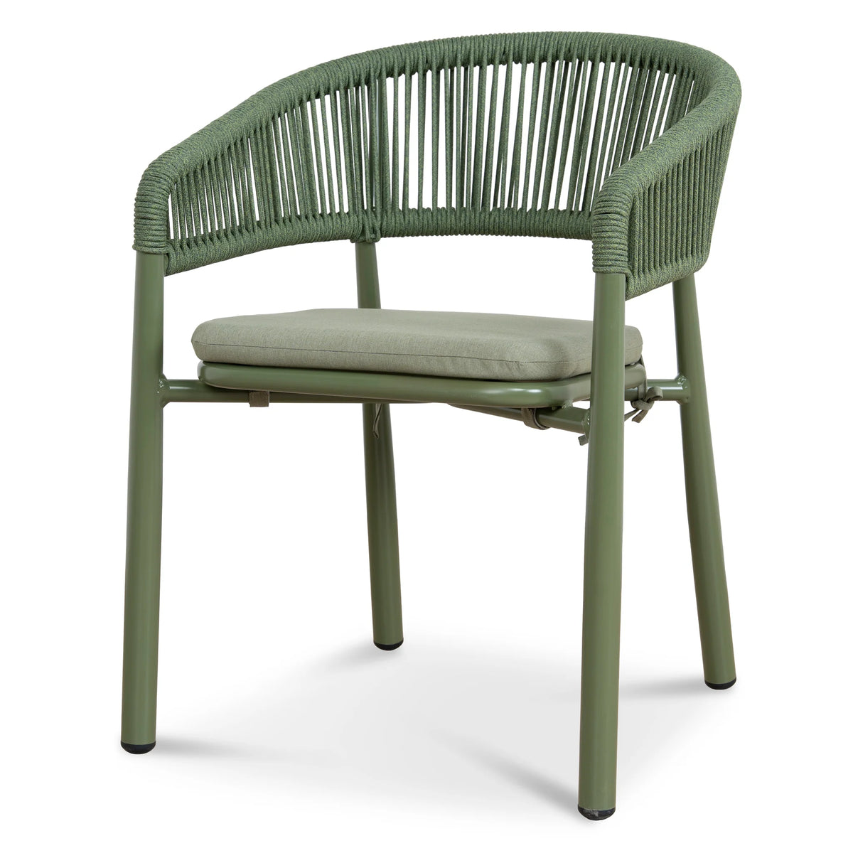 Trevean | Coastal Black Green White Rope Outdoor Dining Chairs With Arms | Set Of 2 | Army Green