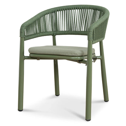 Trevean | Coastal Black Green White Rope Outdoor Dining Chairs With Arms | Set Of 2 | Army Green